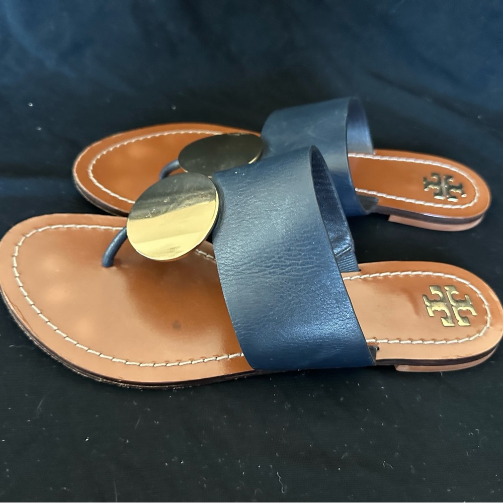 Tory Burch Patos Navy and Gold Women's Sandals size 8 - Picture 8 of 11